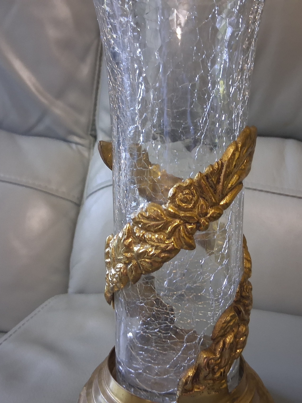 Vintage Brass & Crackled Glass Vase - Picture 5 of 12